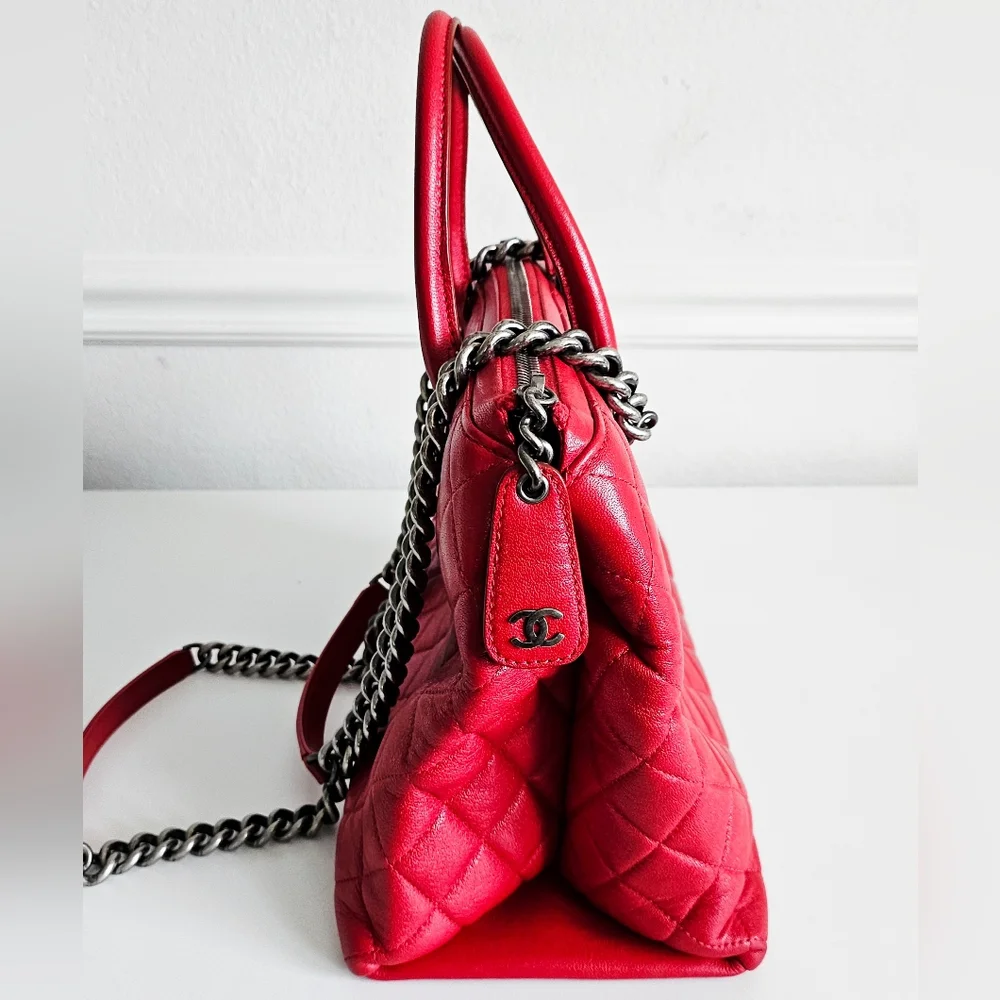 Chanel Red Boy Chained Two-way Tote